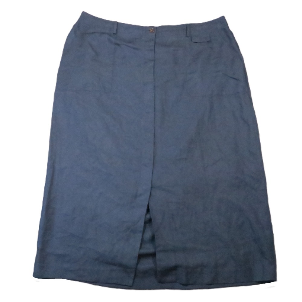Elisabeth Liz Claiborne Midi Skirt 22 Navy Lyocell Button Front Office Coastal